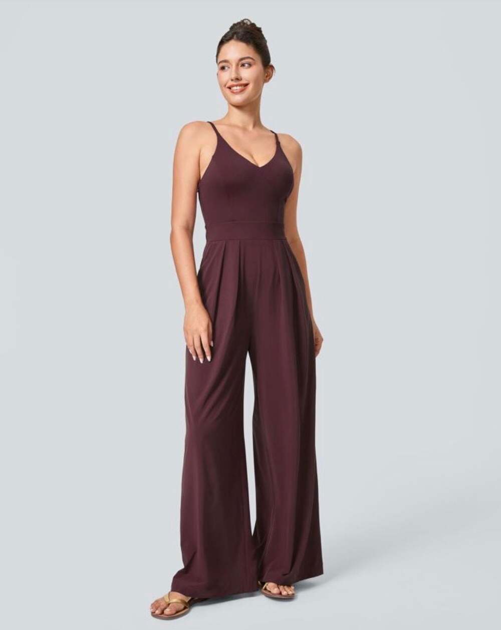 Halara Breezeful Backless Invisible Zipper Wide Leg Resort Jumpsuit Sz PS